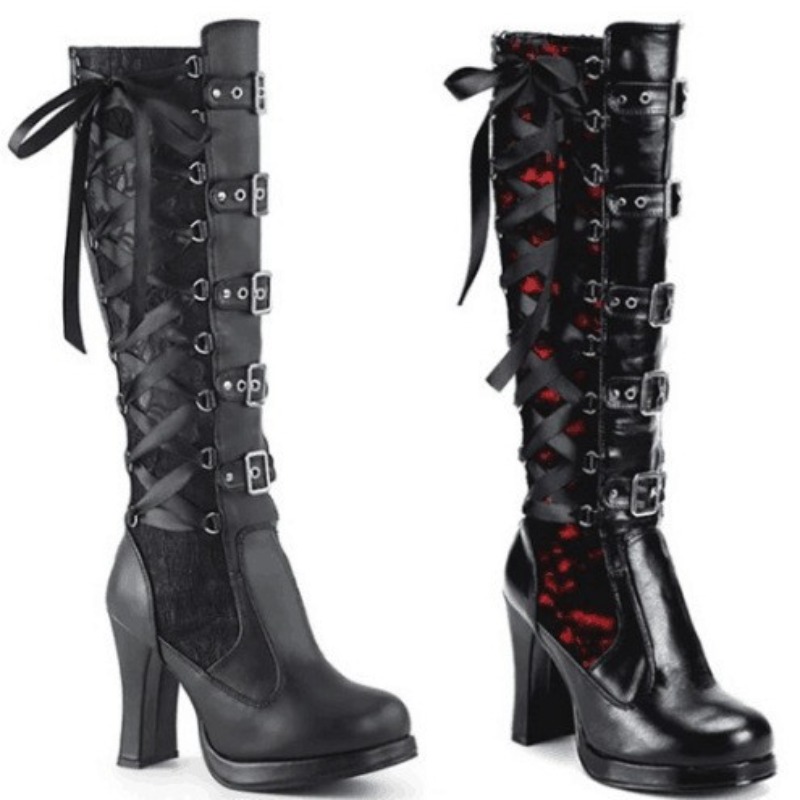 Pipe Bending Spring - Punk Gothic Stiefel für Damen, kniehohe
