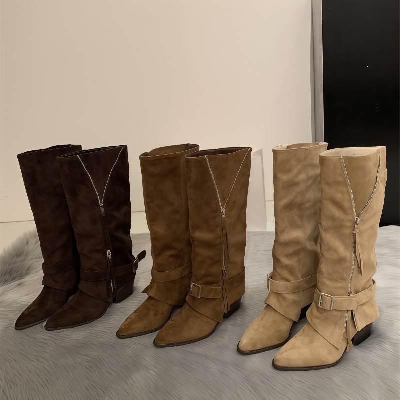 Pipe Bending Spring - Damenstiefel aus Vintage-Wildleder, Lässige Lange Stiefel